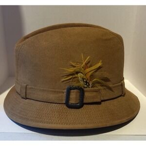 Vintage Dobbs Man's Leather Suede Fedora Style‎ Hat with Feather Size 7